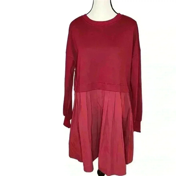 Womens Oversized Sweatshirt Dress Long Sleeve Size XS Maroon Burgundy - Picture 2 of 6
